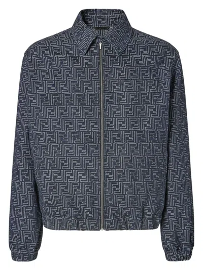 FENDI MEN'S EMBROIDERED DENIM BOMBER JACKET