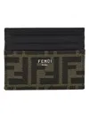 Fendi Brown Card-holder With Metal Lettering In Leather And Ff Canvas Man In Brown