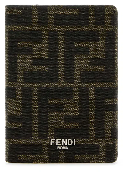 Fendi Men Embroidered Fabric Card Holder In Brown