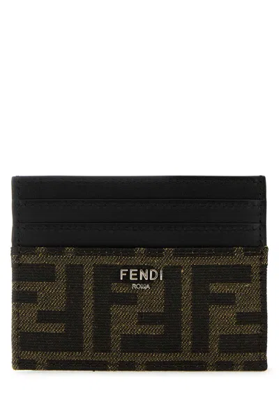 Fendi Men Embroidered Jacquard Card Holder In Black