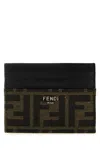 Fendi Brown Card-holder With Metal Lettering In Leather And Ff Canvas Man In Multicolor