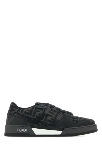 Fendi Match Sneakers In Ff Jacquard Fabric And Suede In Gray