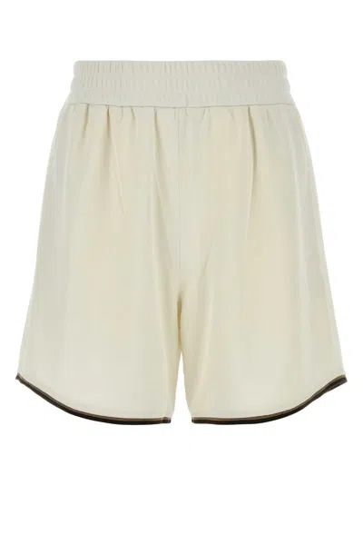 Fendi Men Embroidered Polyester Bermuda Shorts In White