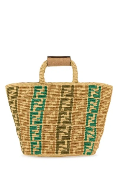 Fendi Men Embroidered Raffia Ff Shopper Shopping Bag In Multicolor