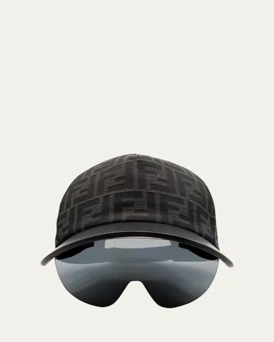 FENDI MEN'S EYECAP SHIELD SUNGLASSES WITH BASEBALL CAP