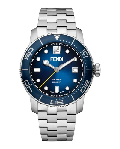 Pre-owned Fendi Men's  Aqua Automatic Diver F131010101 Watch In Stainless Steel/aluminum
