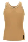 Fendi Ribbed Crew Neck Crest Tank Top In Cream