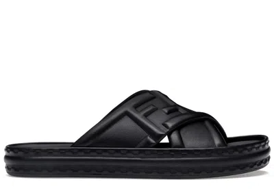 Pre-owned Fendi Men's  Crossover Band Sandal Embossed Macro Ff Motif Sneakers In Black