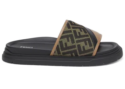 Pre-owned Fendi Men's  Daigonal Slides Sneakers In Brown