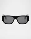 Fendi Men's  Diagonal Acetate Rectangle Sunglasses In Shiny Blacksmoke
