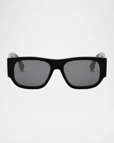 Fendi Men's  Diagonal Acetate Rectangle Sunglasses In Black