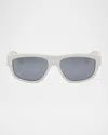 Fendi Men's  Diagonal Acetate Rectangle Sunglasses In White Smoke Mirror