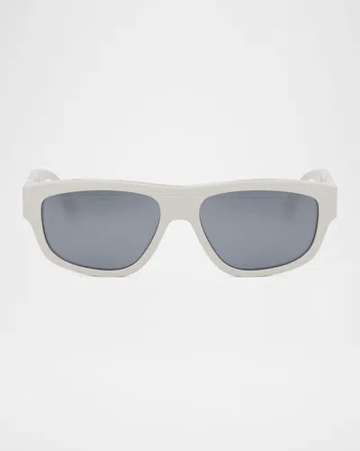Fendi Men's  Diagonal Acetate Rectangle Sunglasses In White