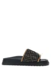 Fendi Brown Ff Jacquard And Beige Leather Slides