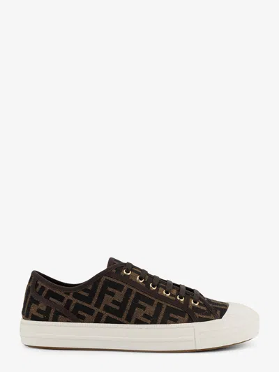 Fendi Men Brown Sneaker With All-over Ff Motif In Fabric Man In Black