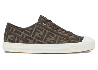 Pre-owned Fendi Men's  Domino Ff Lop Top Sneakers In Darkin Brown/dark Brown/white