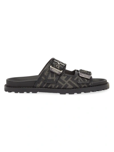 Fendi Men's  Feel Logo Sandals In Nero