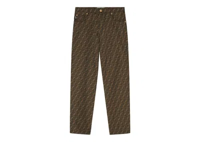 Pre-owned Fendi Men's  Fendace Ff Flared Jacquard Pants In Brown