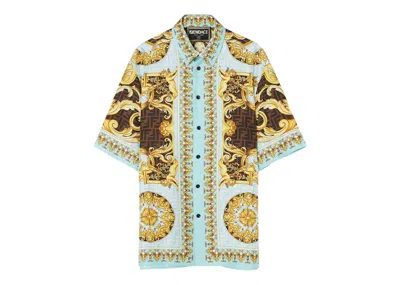 Pre-owned Fendi Men's  Fendace Wild Baroque Silk Shirt In Gold/blue