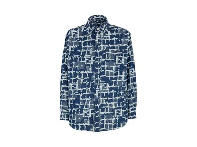 Pre-owned Fendi Men's  Ff Logo Denim Jacket In Blue