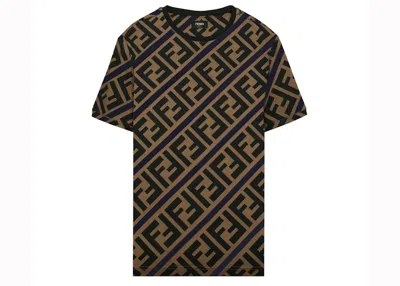 Pre-owned Fendi Men's  Ff Monogram Printed T-shirt In Brown/navy Blue