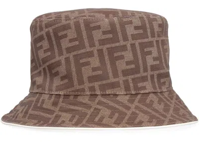 Pre-owned Fendi Men's  Ff Motif Bucket Hat In Brown/cream