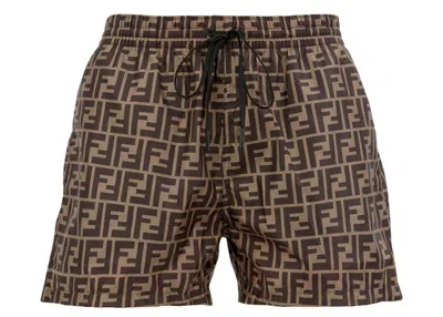 Pre-owned Fendi Men's  Ff Motif Swim Shorts In Brown