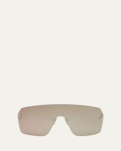 Fendi Men's  First Metal Shield Sunglasses In Shiny Rose Gold Brown Mirror