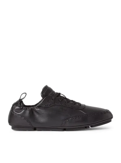 FENDI FENDI MEN FENDI FIT LOW-TOP SNEAKERS IN BLACK LEATHER