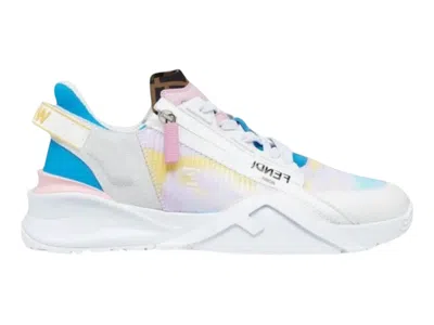 Pre-owned Fendi Men's  Flow Low Top Sneakers In White/light Blue In Multi