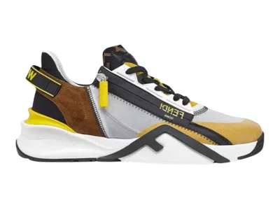 Pre-owned Fendi Men's  Flow Slip On Sneakers In Gray/yellow