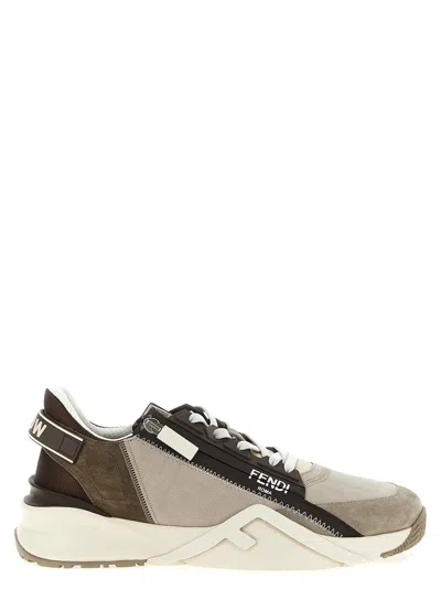 Fendi Flow Sneaker In Beige Nubuck In Brown
