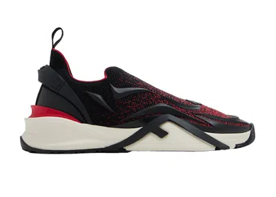 Pre-owned Fendi Men's  Flow Sneakers In Black/red/cream