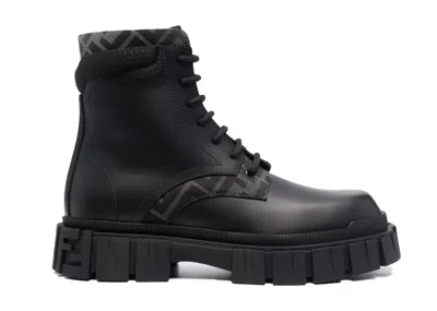 Pre-owned Fendi Men's  Force Leather Ankle Boot Sneakers In Black/grey In Multi