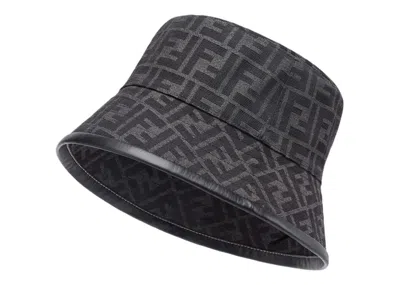 Pre-owned Fendi Men's  Jacquard Ff Fabric Bucket Hat In Black/grey