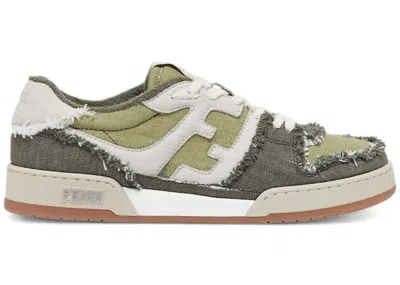 Pre-owned Fendi Men's  Match Low Denim Sneakers In Green/white/gum In Multi