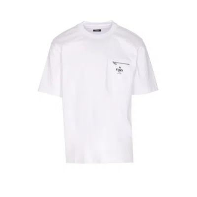 Fendi Men White Crewneck T-shirt With Log Print On The Front In Cotton Man