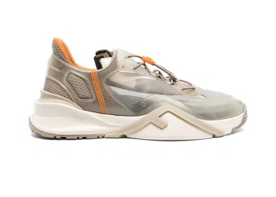 Pre-owned Fendi Men's  Runner Low Topsneakers In Ash Grey/orange