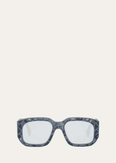 Fendi Men's  Shadow Acetate Rectangle Sunglasses In Blue