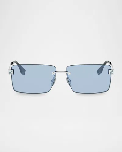 FENDI MEN'S FENDI SKY RIMLESS METAL RECTANGLE SUNGLASSES