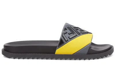 Pre-owned Fendi Men's  Slides Grey Yellow Sneakers In Multi