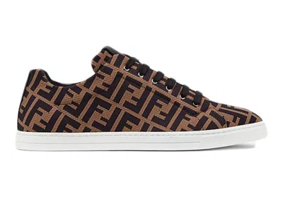 Pre-owned Fendi Men's  Tech Fabric Low Top Sneakers In Brown/black