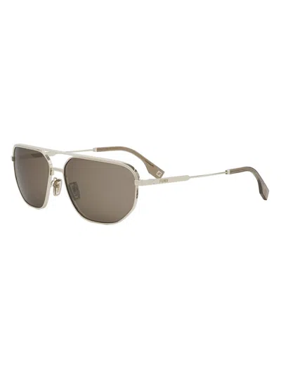 Fendi Men's  Travel 61mm Rectangular Sunglasses In Brown