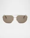 Fendi Men's  Travel Metal Rectangle Sunglasses In Gold Brown