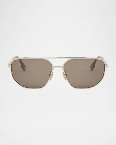 Fendi Men's  Travel Metal Rectangle Sunglasses In Gold