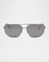 Fendi Men's  Travel Metal Rectangle Sunglasses In Black