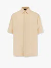 Fendi Men Yellow Shirt With Wide Short Sleeves And All-over Ff Motif In Linen Blend Man In Pink