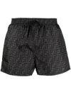 Fendi Tech Fabric With All-over Ff Pattern Swim Shorts In Multi