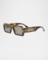 Fendi Men's Graphy Acetate Rectangle Sunglasses In Blonde Havana Brown
