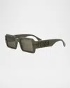 Fendi Men's Graphy Acetate Rectangle Sunglasses In Shiny Dark Green Green